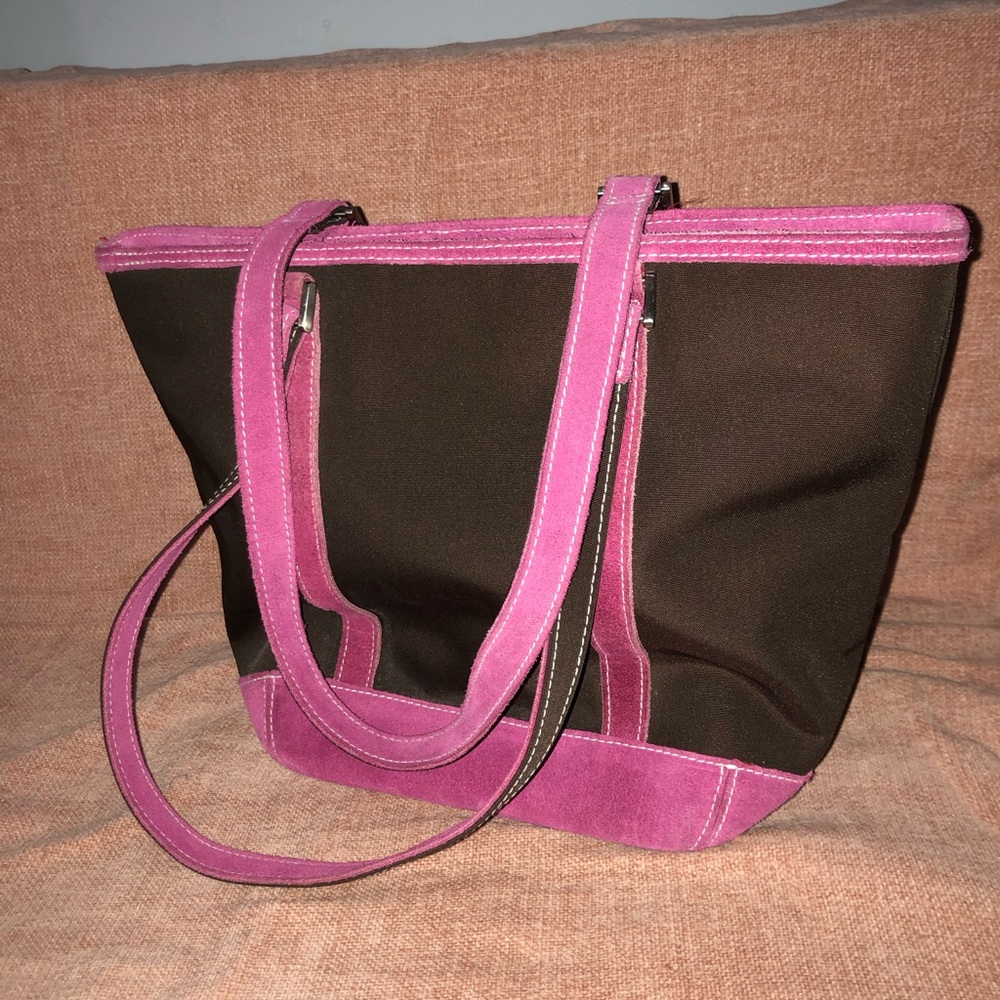 Nylon and Suede Pink and Brown Tote.